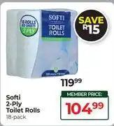 Dis-Chem Softi 2-Ply Toilet Rolls-18's Pack offer