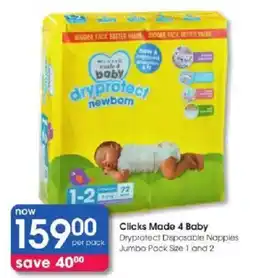 Clicks Clicks Made 4 Baby Dryprotect Disposable Nappies offer