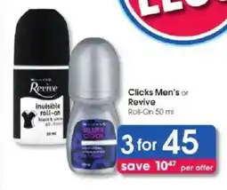 Clicks Clicks Men's or Revive Roll-On offer