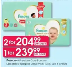 Clicks Pampers Premium Care Pants or Disposable Nappies Value Pack offer