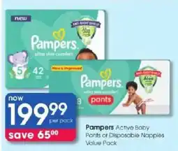 Clicks Pampers Active Baby Pants or Disposable Nappies offer