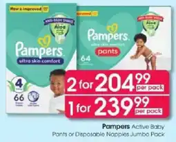 Clicks Pampers Active Baby Pants or Disposable Nappies Jumbo Pack offer