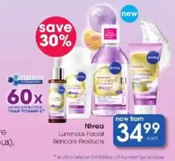 Clicks Nivea Luminous Facial Skincare Products offer