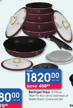 Clicks Berlinger Haus 13-Piece Titan Pro Non-Stick Leonardo or Matte Black Cookware Set offer