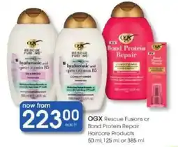 Clicks OGX Rescue Fusions or Bond Protein Repair Haircare Products offer