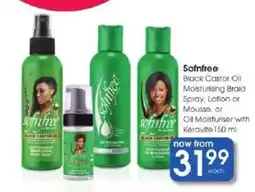 Clicks Sofnfree Black Castor Oil Moisturising Braid Spray, Lotion or Mousse, or Oil Moisturiser with Keravite offer