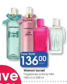 Clicks Women'secret Fragrances or Body Mist offer
