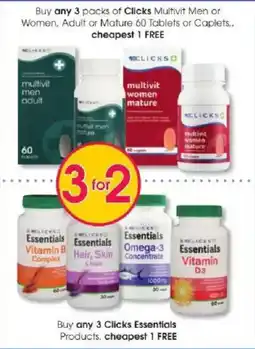 Clicks Clicks Multivit Men or Women, Adult or Mature 60 Tablets or Caplets offer