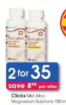 Clicks Clicks Mist Alba Magnesium Sulphate 100 ml offer