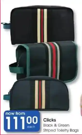 Clicks Clicks Black & Green Striped Toiletry Bags offer