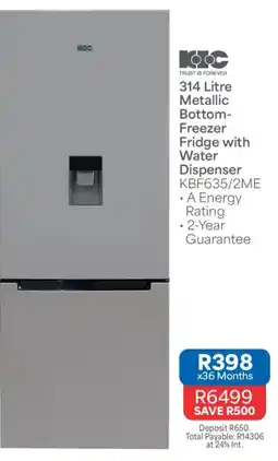 OK Furniture KIC Metallic Bottom-Freezer Fridge with Water Dispenser offer