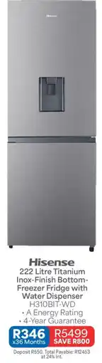 OK Furniture Hisense Titanium Inox-Finish Bottom-Freezer Fridge with Water Dispenser offer