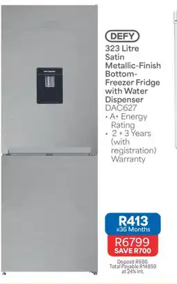 OK Furniture DEFY 323 Litre Satin Metallic-Finish Bottom-Freezer Fridge with Water Dispenser offer