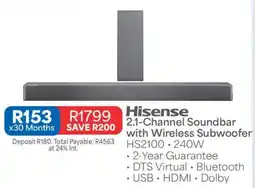 OK Furniture Hisense 2.1-Channel Soundbar with Wireless Subwoofer offer