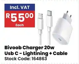Africa Cash and Carry Bivoob Charger 20w Usb C - Lightning + Cable offer