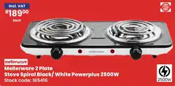 Africa Cash and Carry Mellerware 2 Plate Stove Spiral Black/White Powerplus 2500W offer