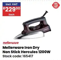 Africa Cash and Carry Mellerware Iron Dry Non Stick Hercules 1200W offer