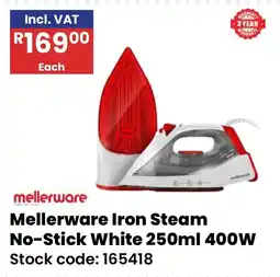 Africa Cash and Carry Mellerware Iron Steam No-Stick White offer