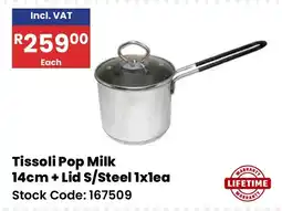 Africa Cash and Carry Tissoli Pop Milk 14cm + Lid S/Steel 1x1ea offer