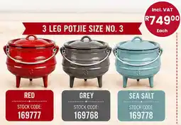 Africa Cash and Carry 3 leg potjie size no. 3 offer