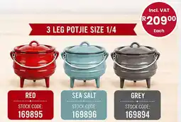 Africa Cash and Carry 3 leg potjie size 1/4 offer