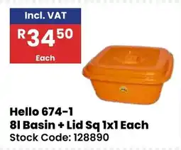 Africa Cash and Carry Hello 674-1 8l Basin + Lid Sq offer