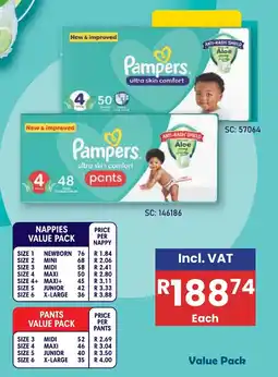 Africa Cash and Carry Pampers ultra skin comfort nappies/pants value pack offer