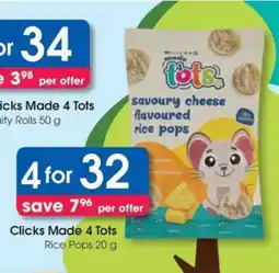 Clicks Clicks Made 4 Tots Rice Pops 20 g offer