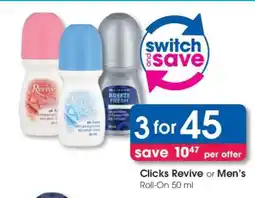 Clicks Clicks Revive or Men's Roll-On 50 ml offer