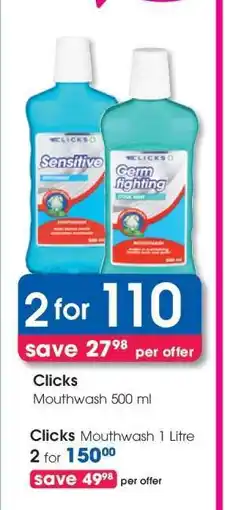 Clicks Clicks Mouthwash 500 ml offer