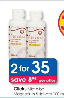 Clicks Clicks Mist Alba Magnesium Sulphate 100 ml offer