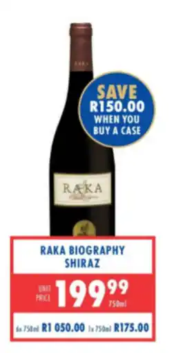 Ultra Liquors RAKA BIOGRAPHY SHIRAZ offer