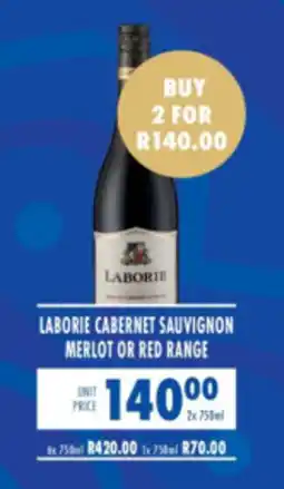 Ultra Liquors Laborie Cabernet Sauvignon Merlot or Red Range offer