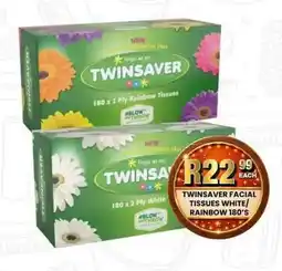 Take 'n Pay TWINSAYER FACIAL TISSUES WHITE/RAINBOW 180'S offer