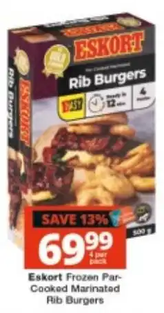 Checkers Eskort Frozen Par-Cooked Marinated Rib Burgers offer