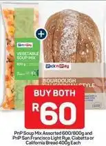 Pick n Pay Pick n pay - soup mix assorted and san francisco light rye ciabatta or california bread offer
