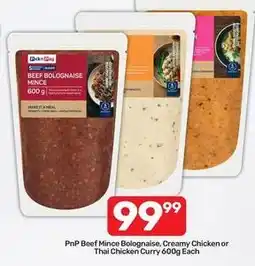 Pick n Pay Pick n pay - pnp beef mince bolognese, creamy chicken or thai chicken curry offer