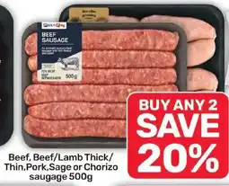 Pick n Pay Beef, Beef/Lamb Thick/ Thin,Pork,Sage or Chorizo saugage offer