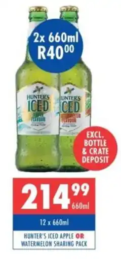 Ultra Liquors Hunter's Iced Apple or Watermelon offer