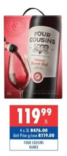Ultra Liquors Four Cousins Natural Sweet Red offer