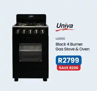 Univa Black 4 Burner Gas Stove & Oven