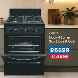 OK Furniture Univa Black 4 Burner Gas Stove & Oven offer