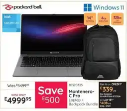 Bradlows Packard Bell Montenero-C Pro Laptop + Backpack Bundle offer