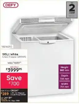 Bradlows DEFY 195Lt White Chest Freezer DMF470 offer