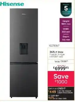 Bradlows Hisense 263Lt Inox Freezer Fridge offer