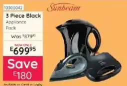 Bradlows Sunbeam 3 Piece Black Appliance Pack offer
