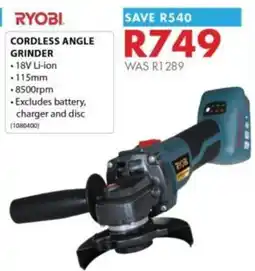 Chamberlain RYOBI CORDLESS ANGLE GRINDER offer