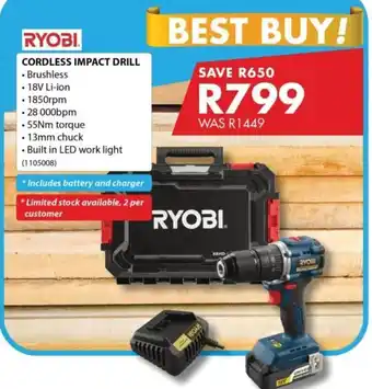 RYOBI CORDLESS IMPACT DRILL