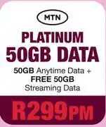 MRP MTN Platinum 50GB Data (50GB Anytime Data + Free 50GB Streaming Data) offer