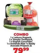 Food Lover's Market Lettuce prepack, tomato thriftpack, english cucumber, avolands ripe 'n ready avocado prepack 2s offer